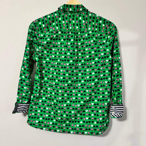 Talbots Top Size P Button Down Green Ladybug Hearts Contrast Cuff Novelty - Picture 12 of 15